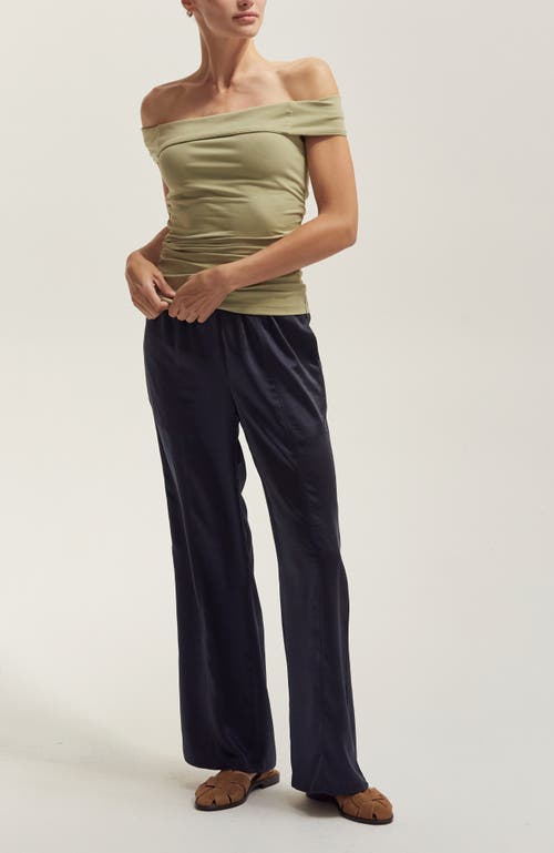 Crescent Crushed Satin Pull-on Pants In Black