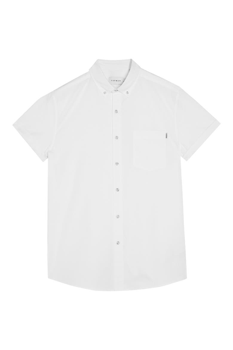 Muscle Fit Short Sleeve Button-Down Oxford Shirt, Alternate, color, WHITE