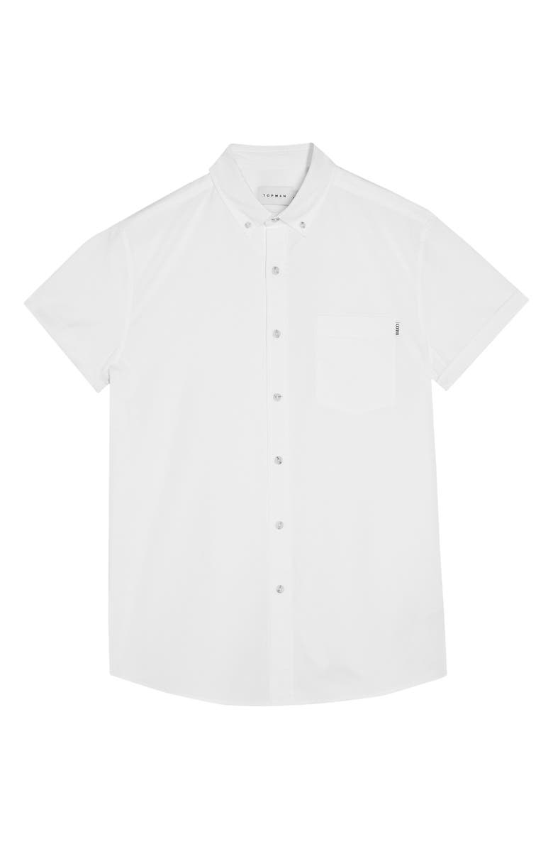Topman Muscle Fit Short Sleeve Button-Down Oxford Shirt, Alternate, color,