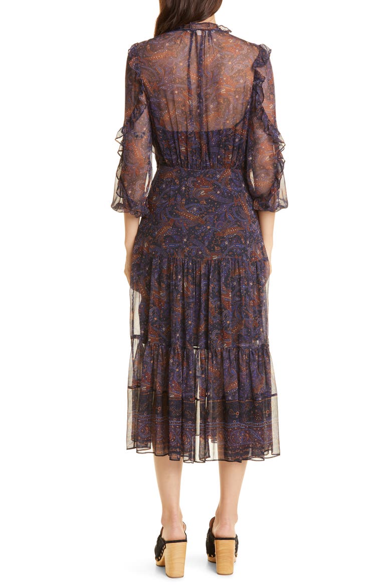 Sabina Silk Midi Dress, Alternate, color, BLACK MULTI