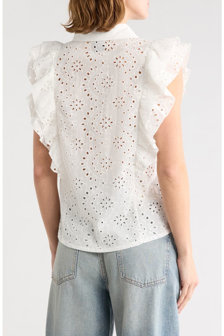 Double Ruffle Eyelet Cotton Shirt, Alternate, color, WHITE