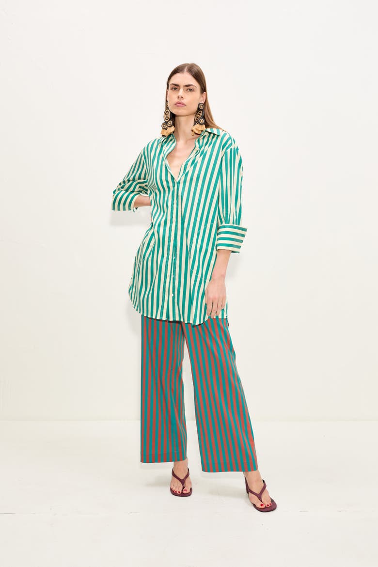 Kena Poplin Dress, Alternate, color, Teal/Cream Stripe