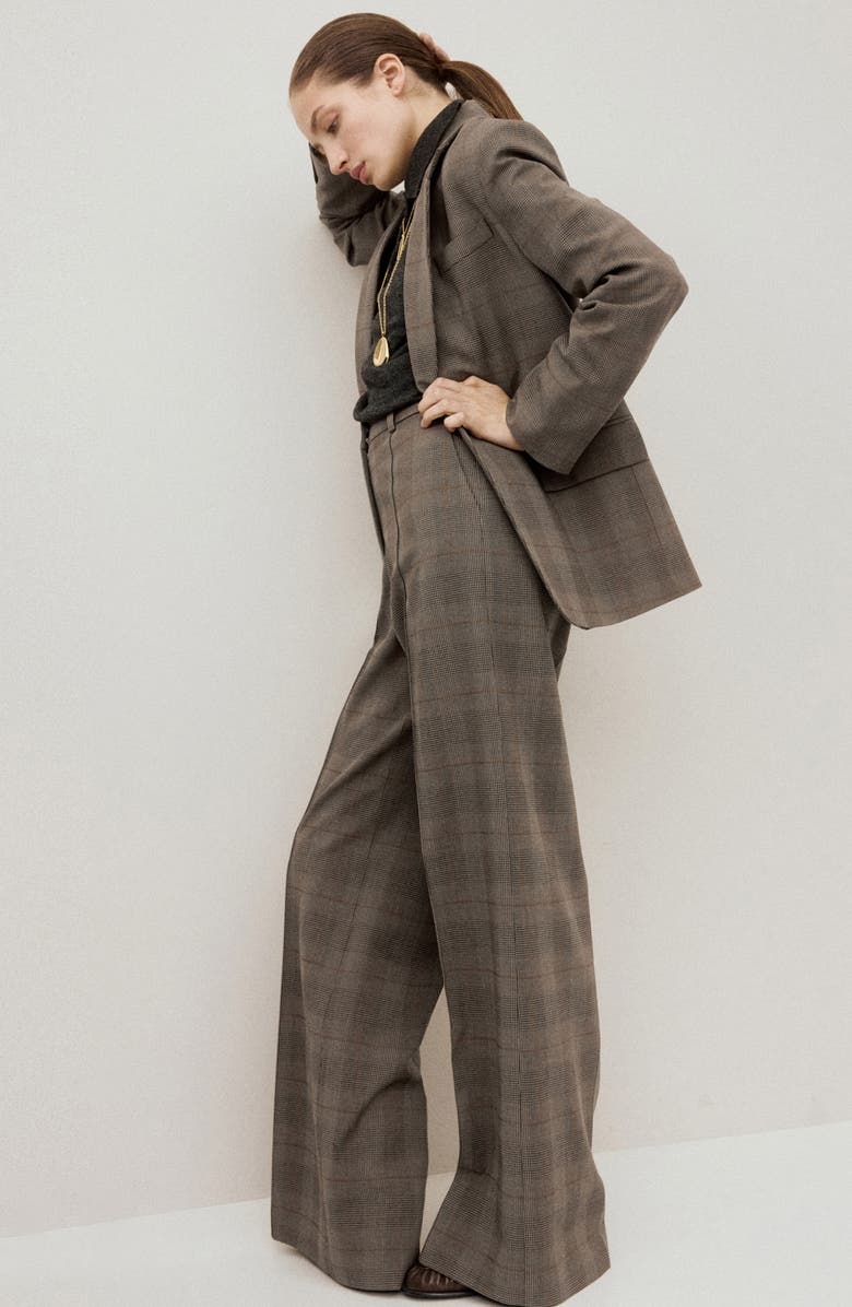 MANGO Check Print One-Button Blazer, Alternate, color, Brown