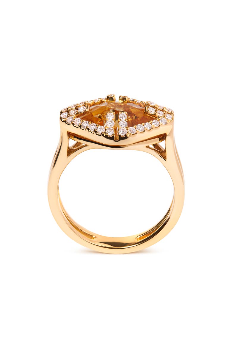 14K Gold Citrine & 1/3 Cttw Diamond Halo Cocktail Ring, Alternate, color, Yellow