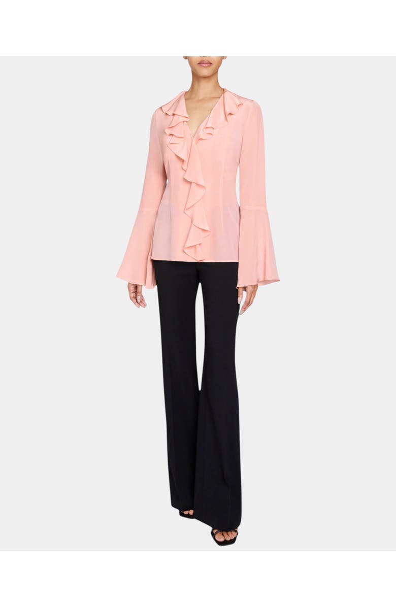 Santorelli SYDNEY Long Sleeve Button Down Blouse with Ruffles  in Silk Crepe de Chine, Alternate, color, 