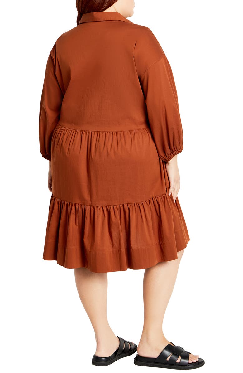 City Chic Kiara Balloon Sleeve Tiered Shirtdress, Alternate, color, Amber