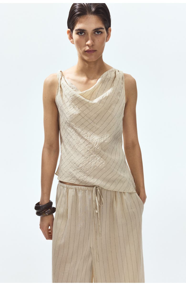 H&M Asymmetric Cowl-neck Top, Alternate, color, Beige/Striped
