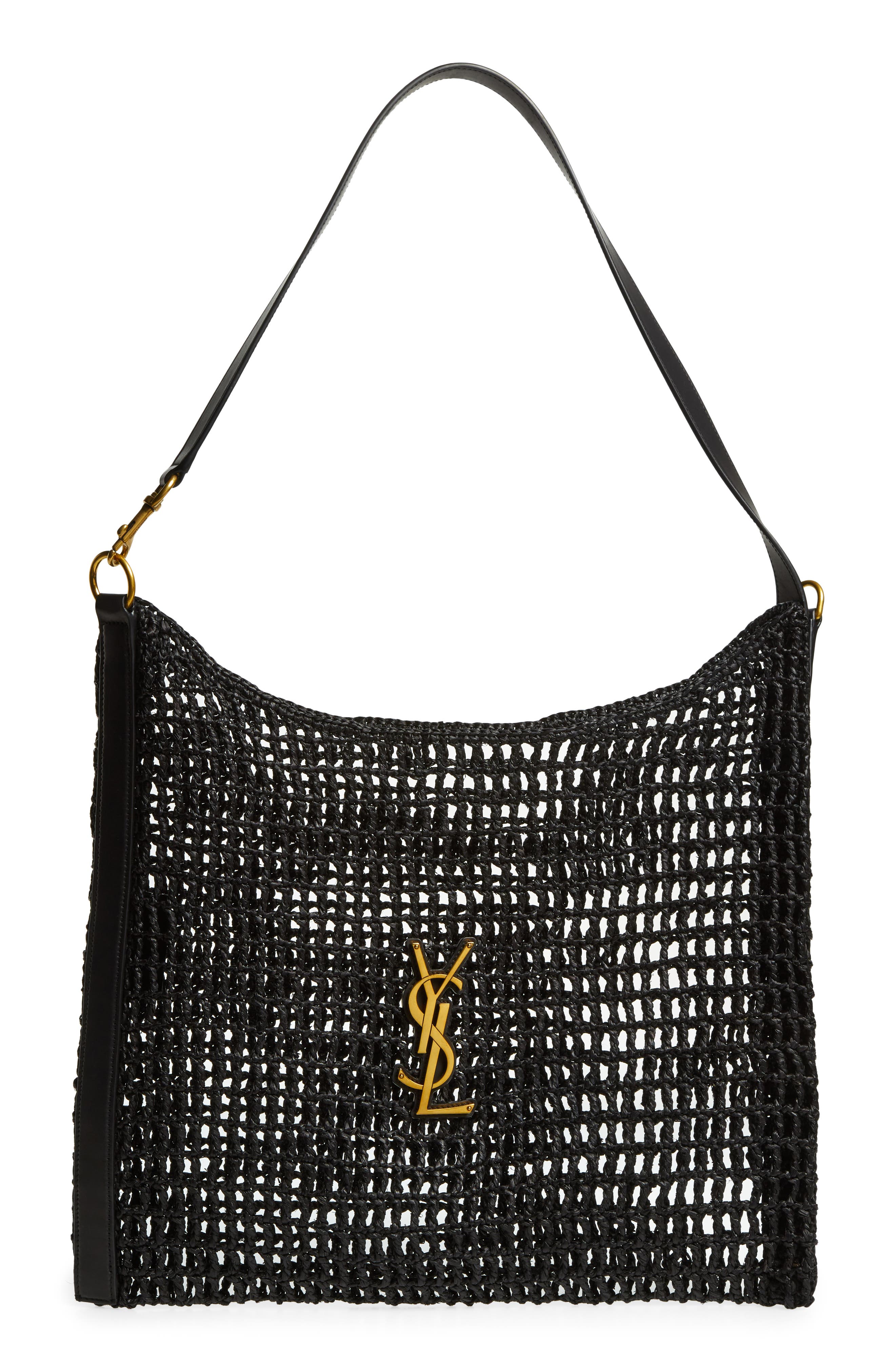 Saint Laurent Oxalis Raffia Macramé Shoulder Bag, Main, color, 