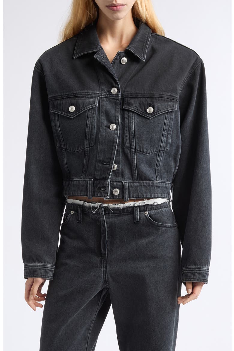 Venim Belted Denim Button-Up Shirt, Main, color, BLACK