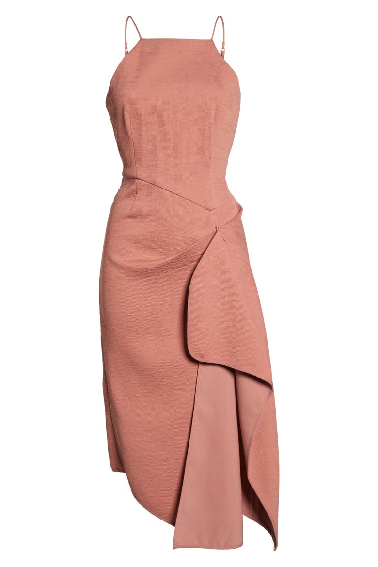 Fluidity Draped Midi Dress, Alternate, color, TERRACOTTA