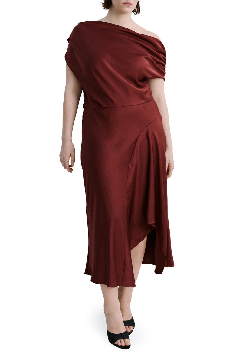 One-Shoulder High-Low Cocktail Dress, Main, color, BURGUNDY