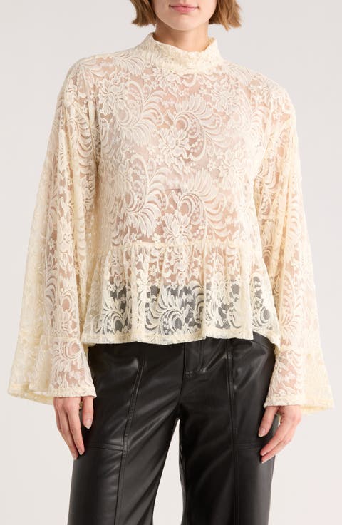 Ruffle Long Sleeve Lace Top