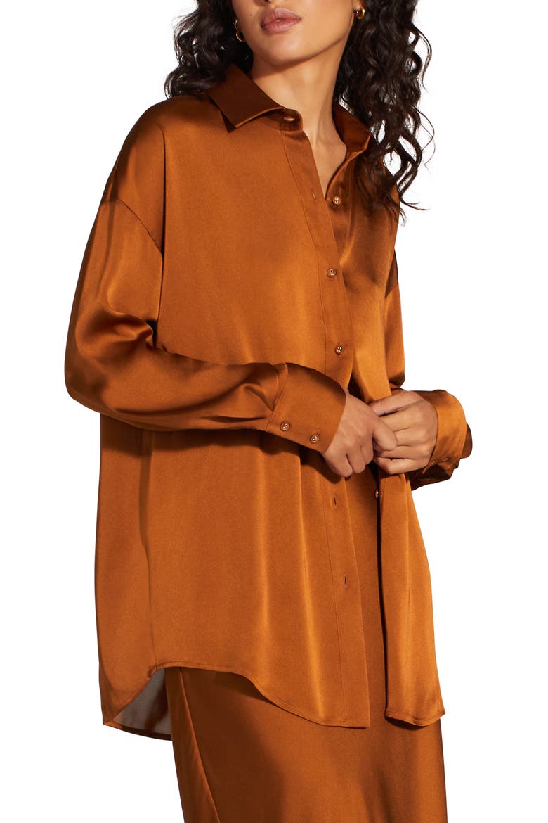 The Smooth Ex-Boyfriend Satin Shirt, Alternate, color, CARAMEL
