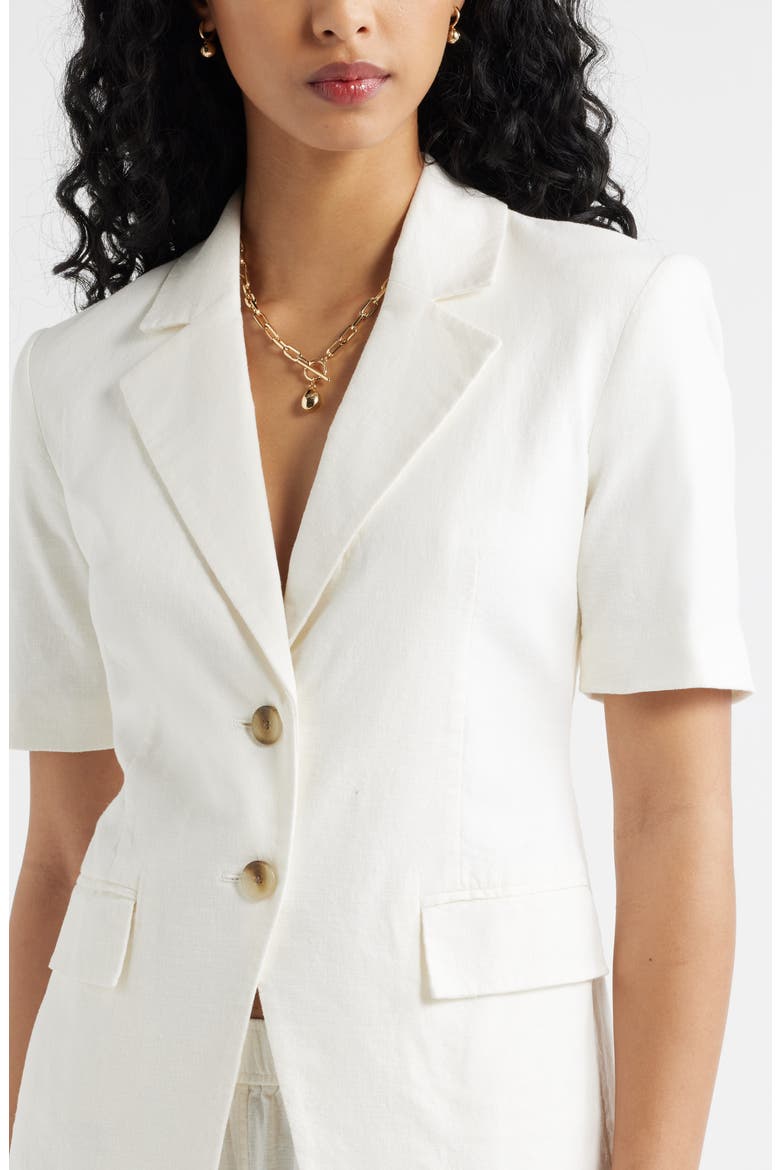 Short Sleeve Linen Blend Blazer, Alternate, color, WHITE