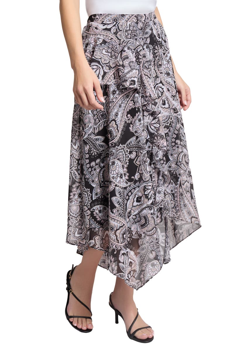 Jones New York Paisley Ruffle Handkerchief Hem Midi Skirt, Alternate, color, 