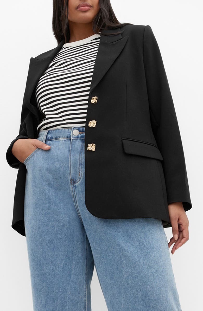 City Chic Alexi Peak Lapel Blazer, Main, color, Black