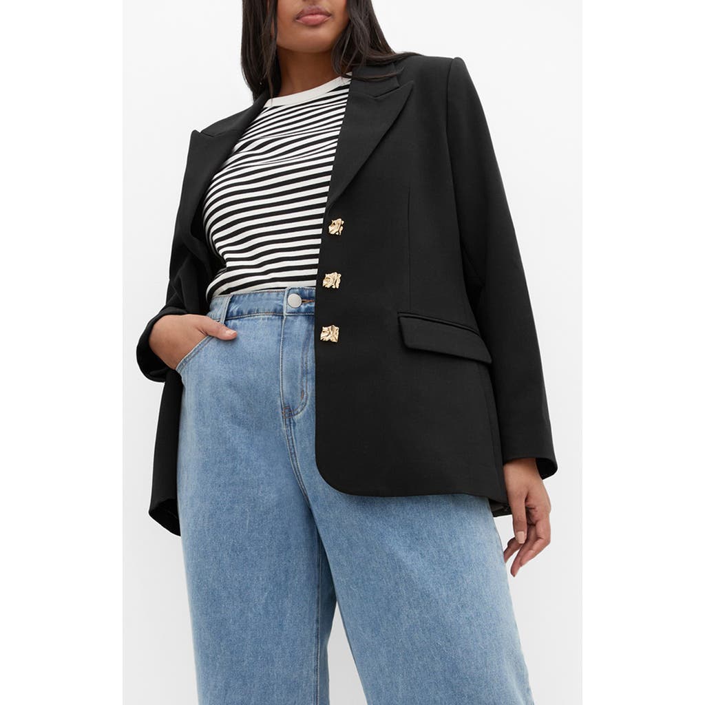 City Chic Alexi Peak Lapel Blazer In Black