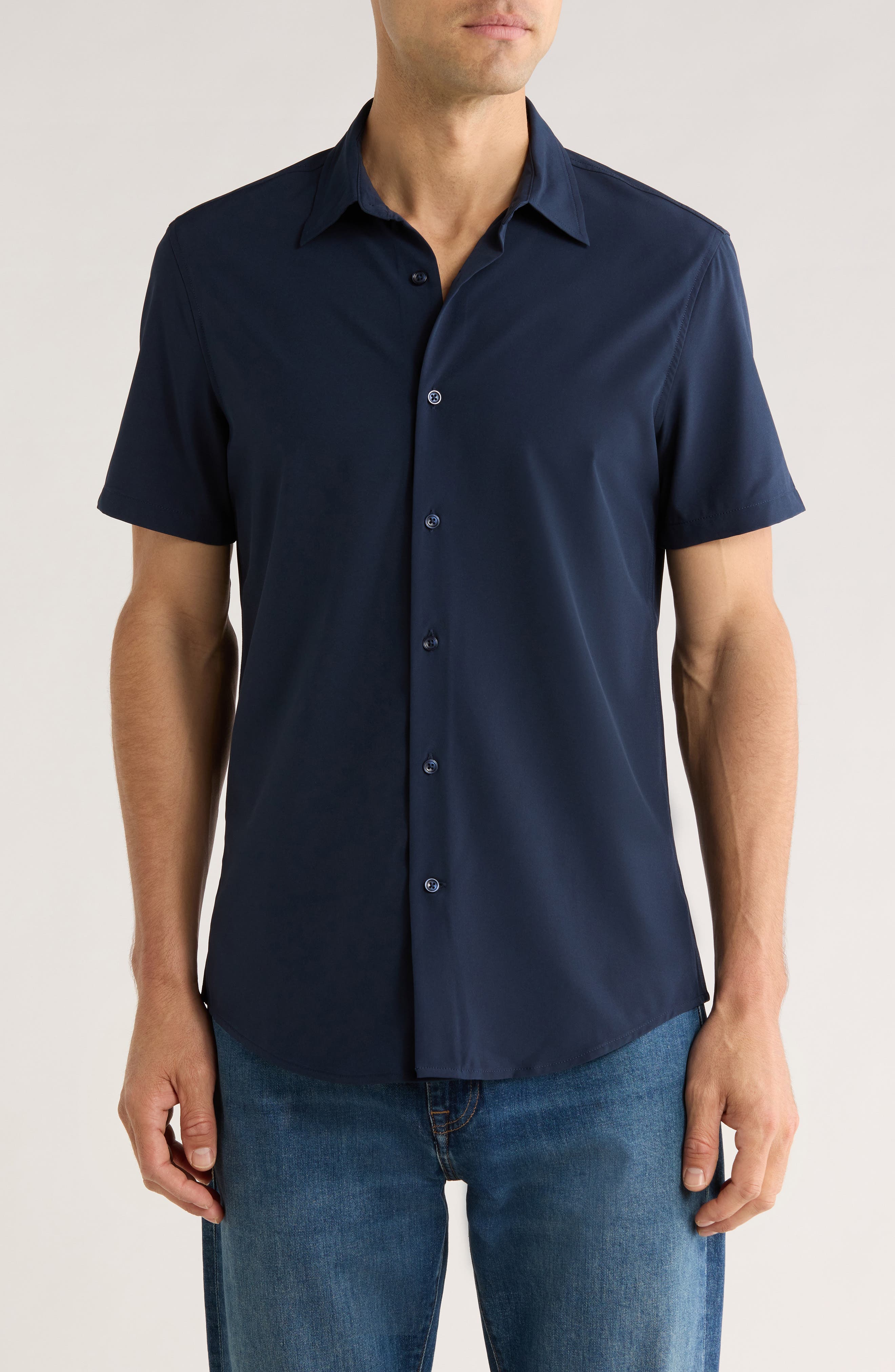 Short Sleeve Performance Woven Button-Up Shirt - image 5