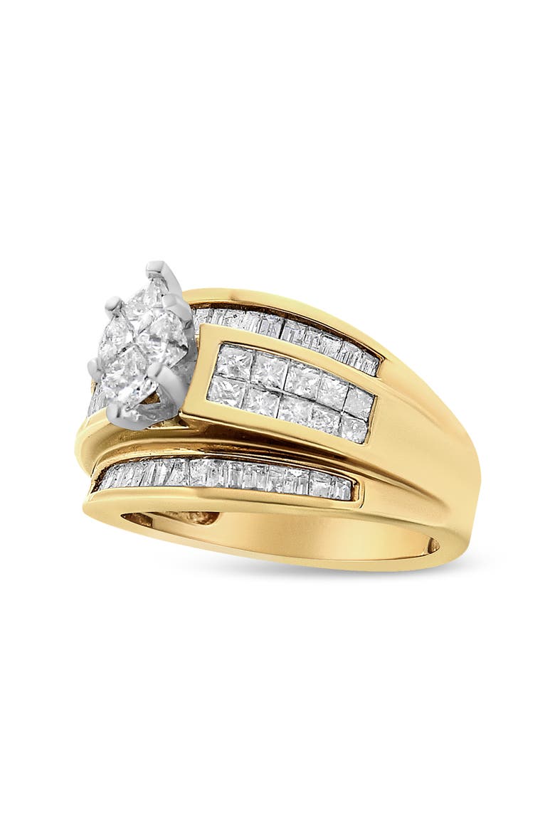 14K Yellow Gold 1 1/2 Cttw Pie, Princess and Baguette-cut Diamond Marquise Shaped Engagement Cocktail Ring Band, Alternate, color, Yellow Gold