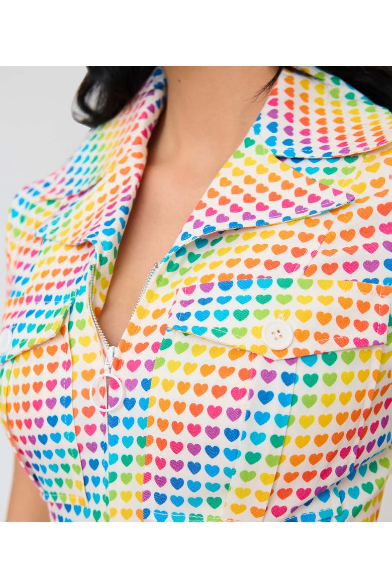 Retro Flare Jumpsuit, Alternate, color, Yellow Rainbow Heart Print