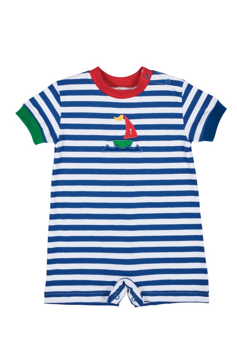 Florence Eiseman Stripe Knit Shortall With Sailboat, Main, color, Royal/White