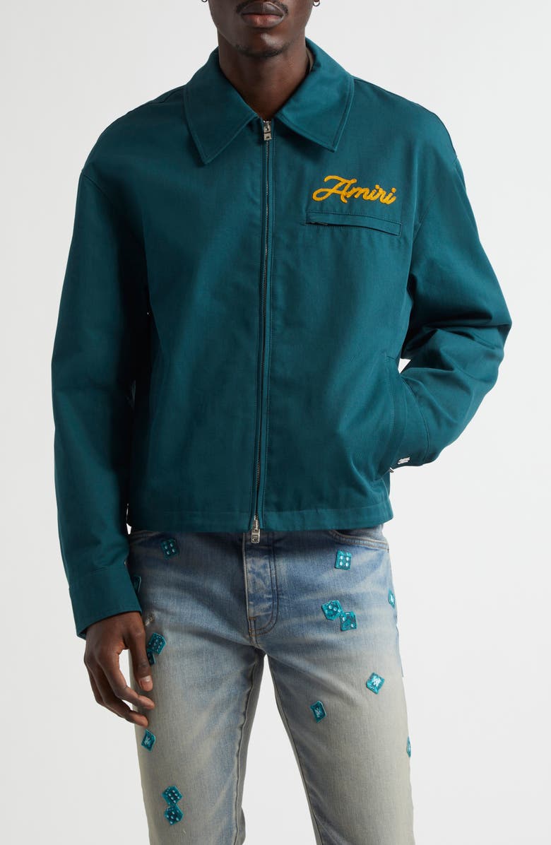 AMIRI Pegasus Patch Zip Blouson Jacket, Main, color, Evergreen