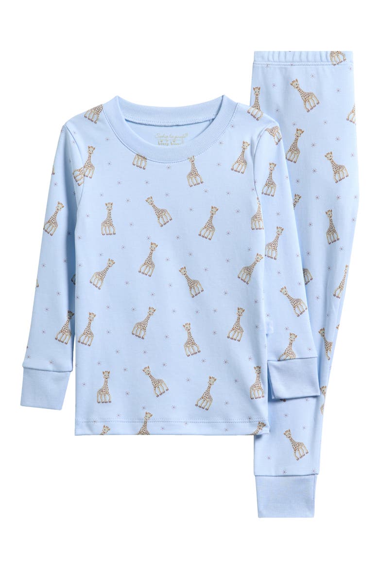 Kids' Sophia La Giraffe Print Fitted Two-Piece Pajamas, Main, color, LIGHT BLUE