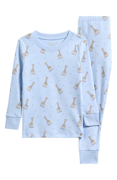 Kissy Kissy Kids' Sophia La Giraffe Print Fitted Two-piece Pajamas In Blue