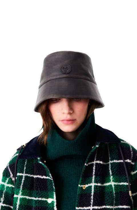 Distressed Leather Bucket Hat