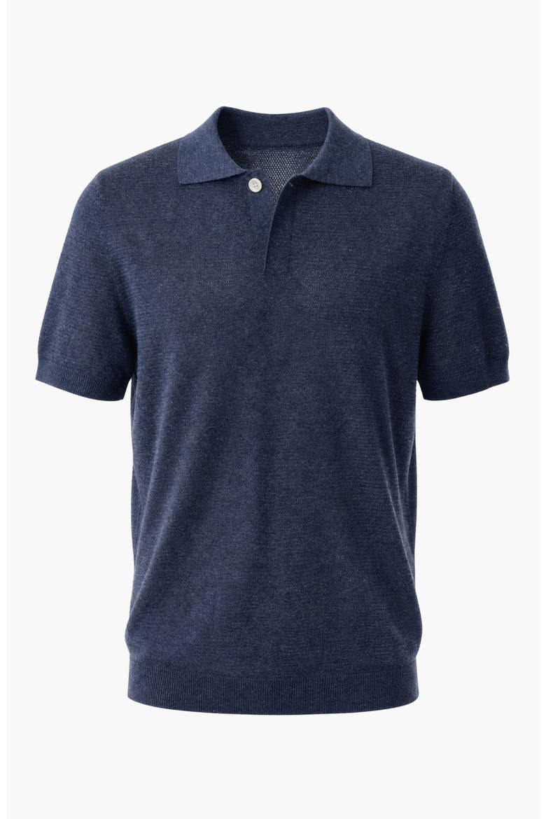 Textured Short Sleeve Knit Polo Shirt, Alternate, color, Navy Blue