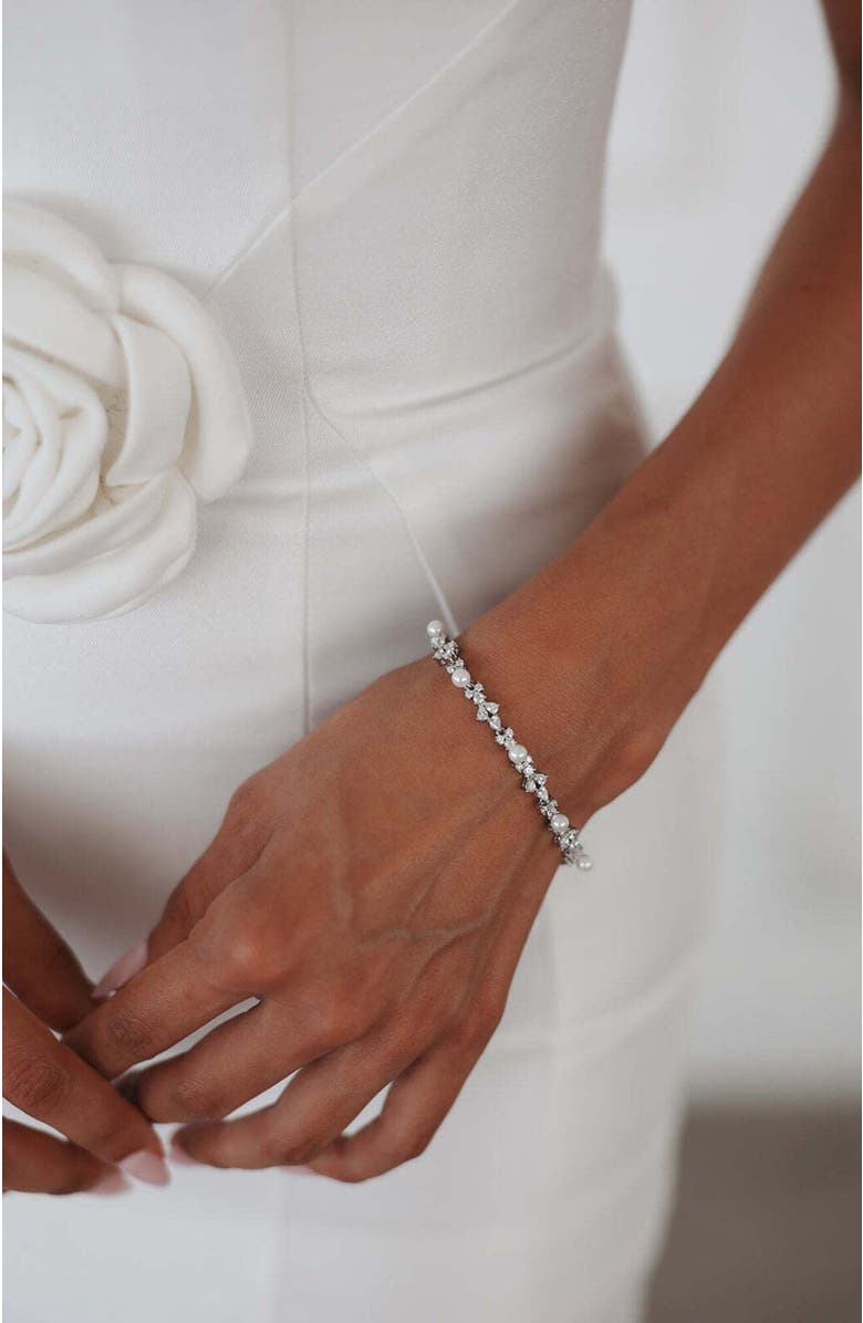 Untamed Petals Opulent Pearl and Crystal Bracelet, Alternate, color, Silver