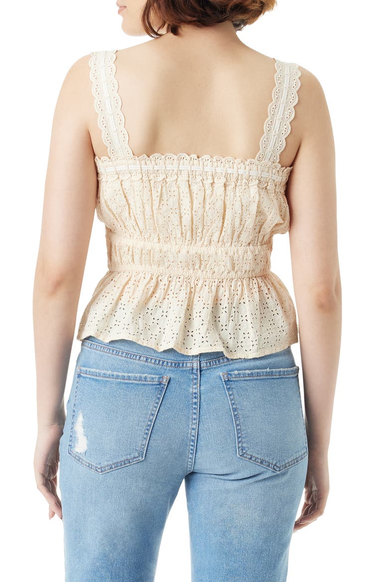 Doria Embroidered Eyelet Cotton Peplum Top, Alternate, color, MACADAMIA