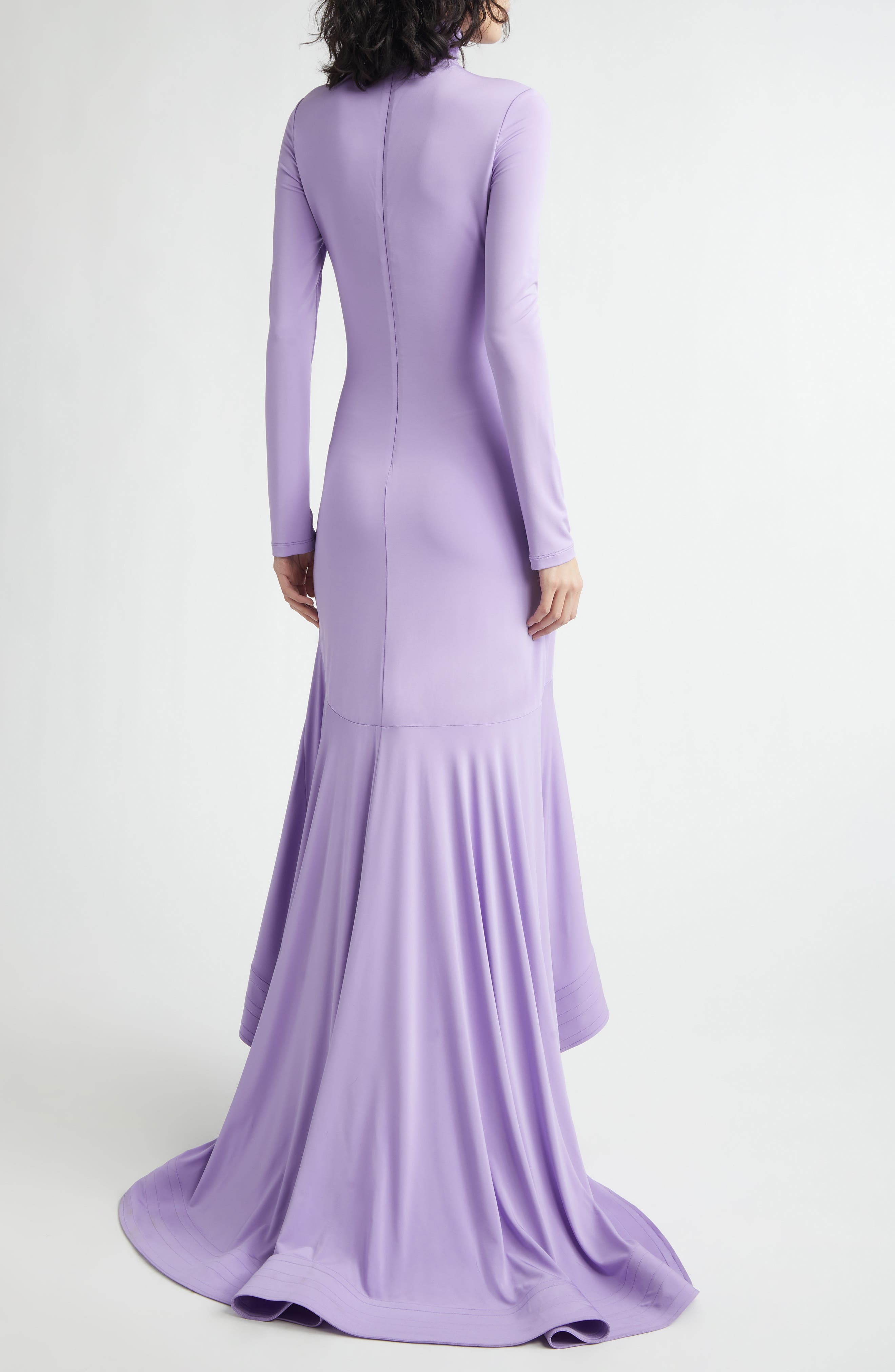 Long Sleeve High-Low Crepe Jersey Gown - image 2