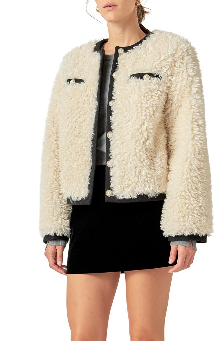 English Factory Faux Shearling Jacket, Alternate, color,