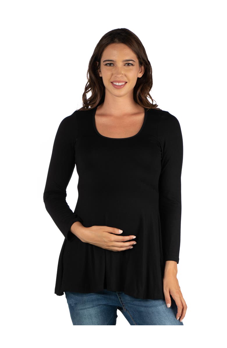 24seven Comfort Apparel Maternity Long Sleeve Swing Style Flared Tunic Top, Main, color, Black