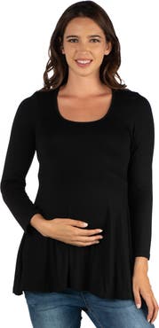 24seven Comfort Apparel Maternity Long Sleeve Swing Style Flared Tunic Top