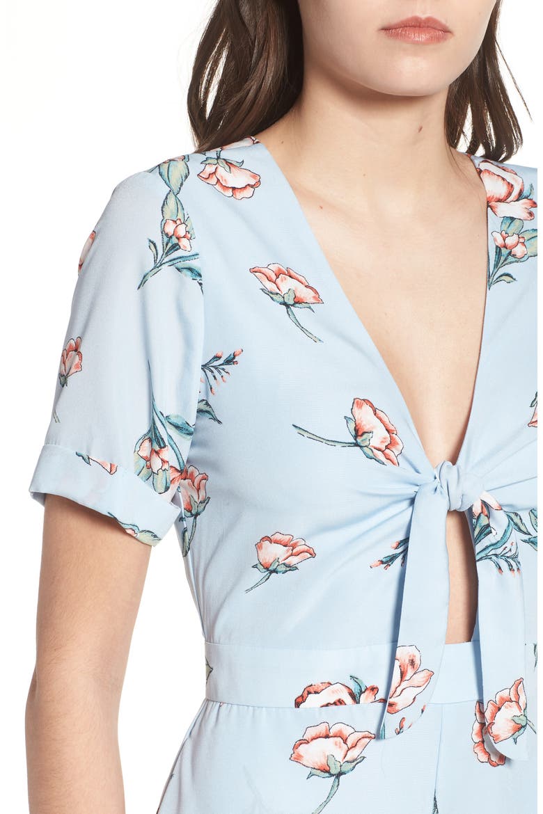 Tie Front Romper, Alternate, color, DUSTY BLUE FLORAL