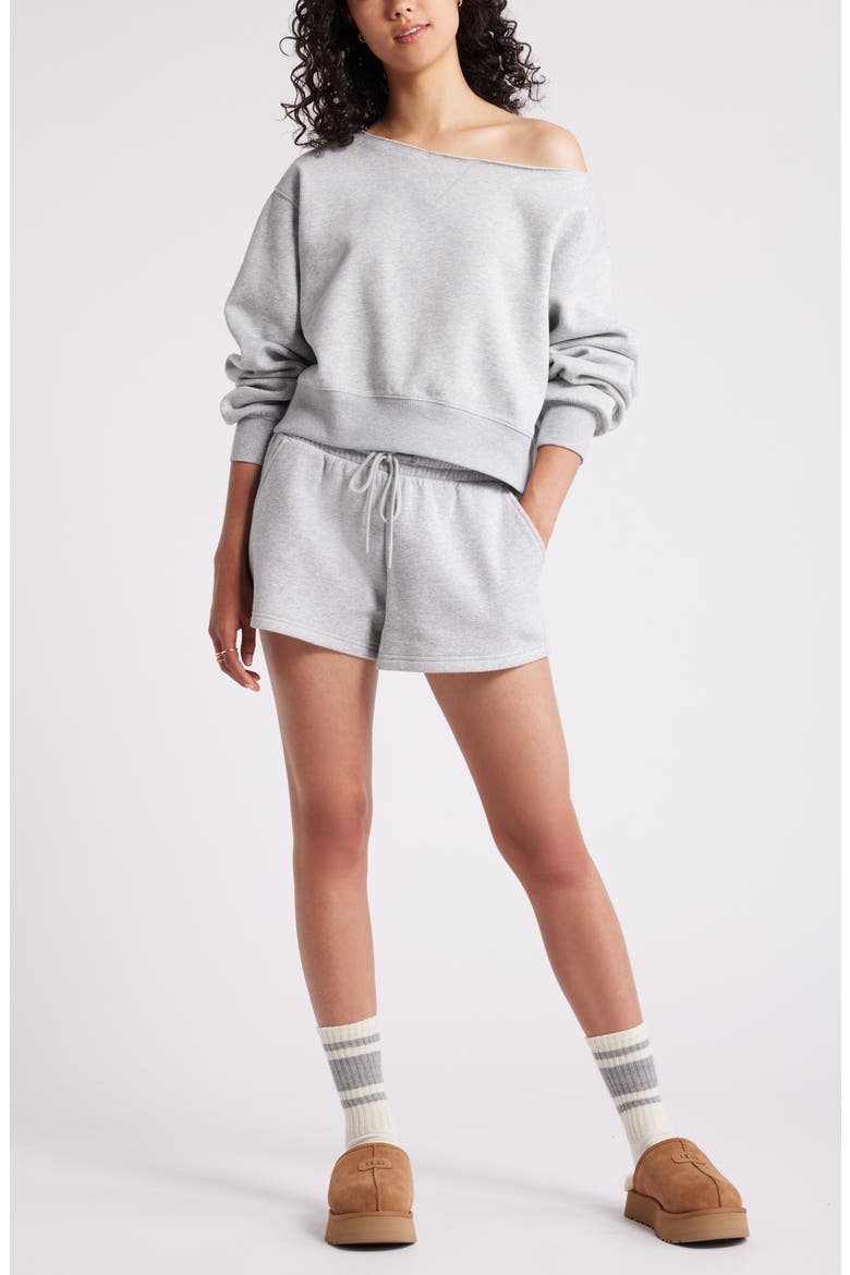 Fleece Off the Shoulder Sweatshirt, Alternate, color, GREY SOFT HEATHER