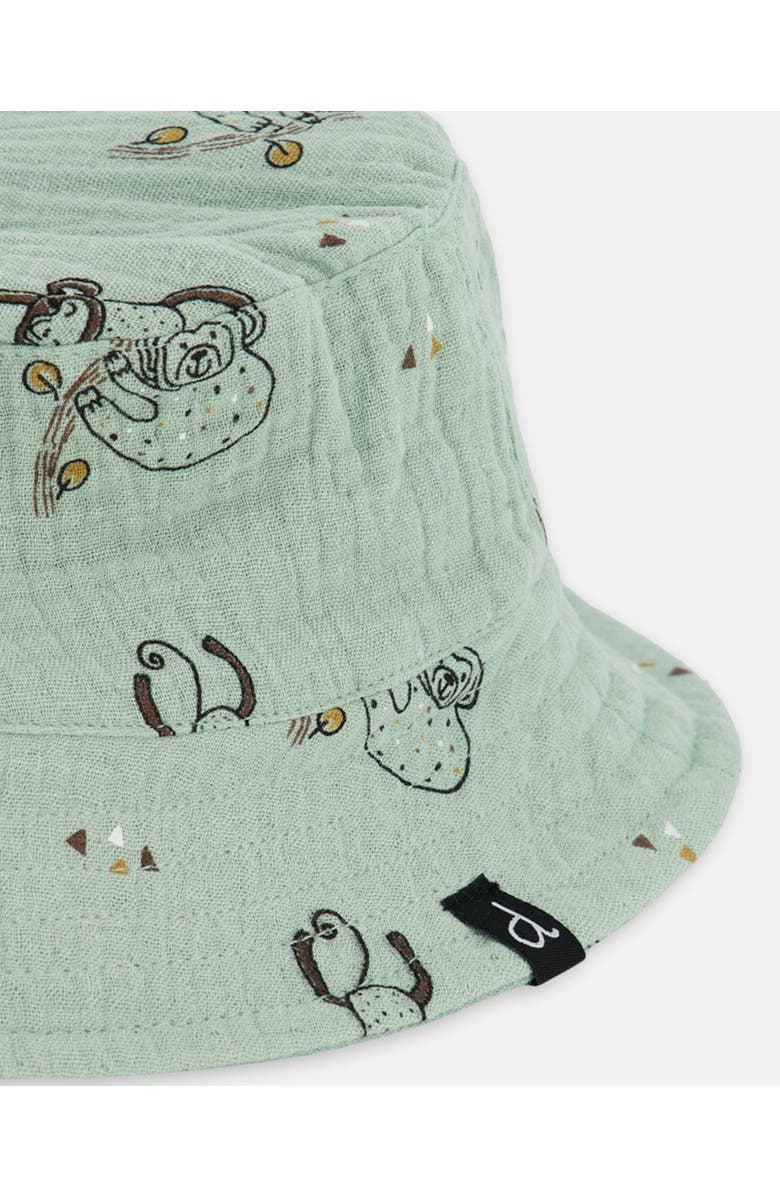 Deux par Deux Baby Boy's Printed Muslin Bucket Hat Sage Monkey, Alternate, color, Sage Monkey