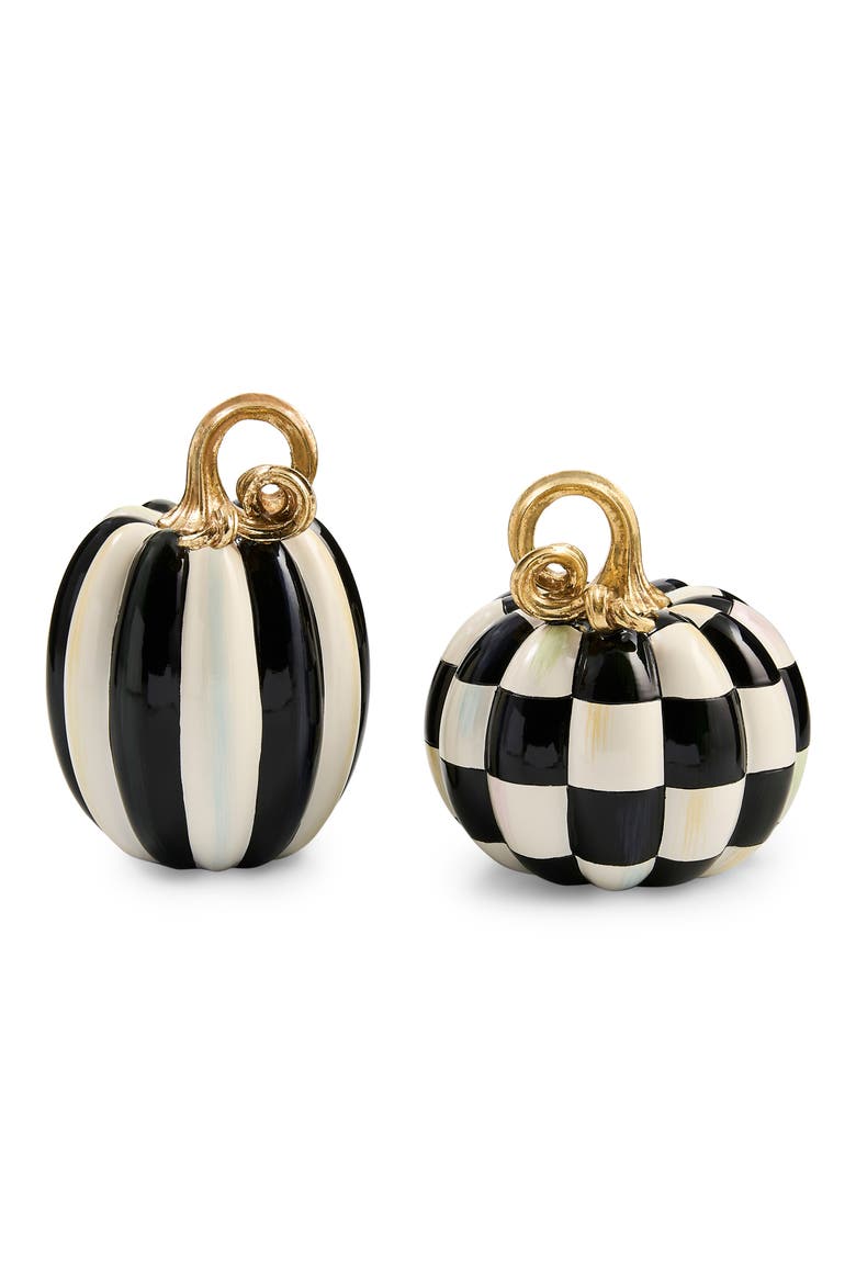 Courtly Check & Stripe Set of 2 Petit Pumpkins, Main, color, BLACK