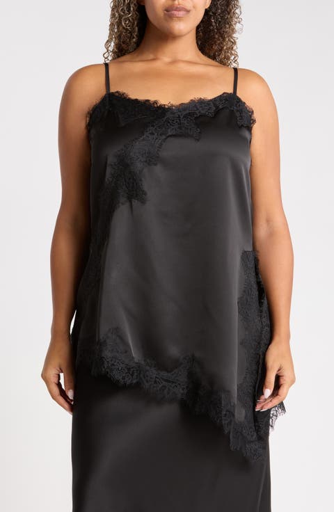 Asymmetric Satin Lace Top
