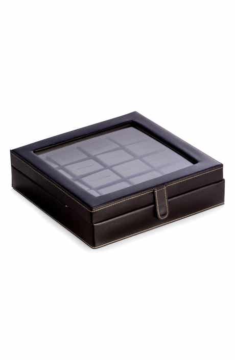 Bey-Berk Black Leather 20 Cuff Link Box