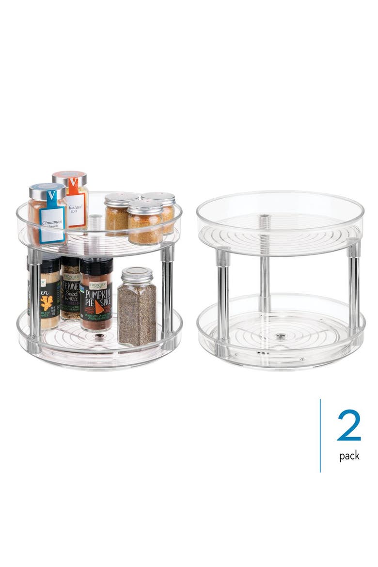 9-Inch Plastic 2-Tier Lazy Susan - Set of 2 - Clear/Chrome, Alternate, color, Clear/Chrome