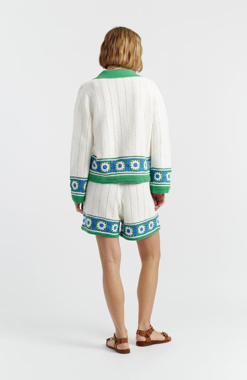 Chinti & Parker Cotton Hand Crochet Shirt In Cream-blue