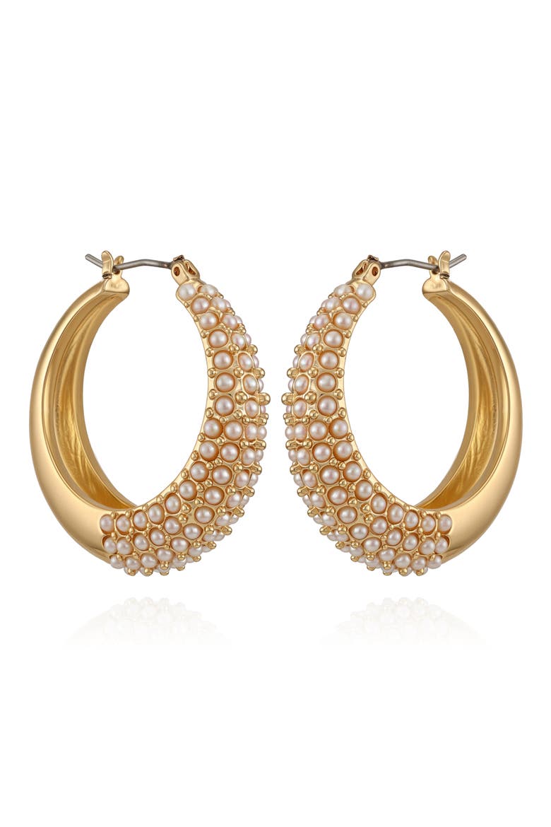 Imitation Pearl Hoop Earrings, Main, color, GOLD