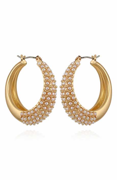 Imitation Pearl Hoop Earrings