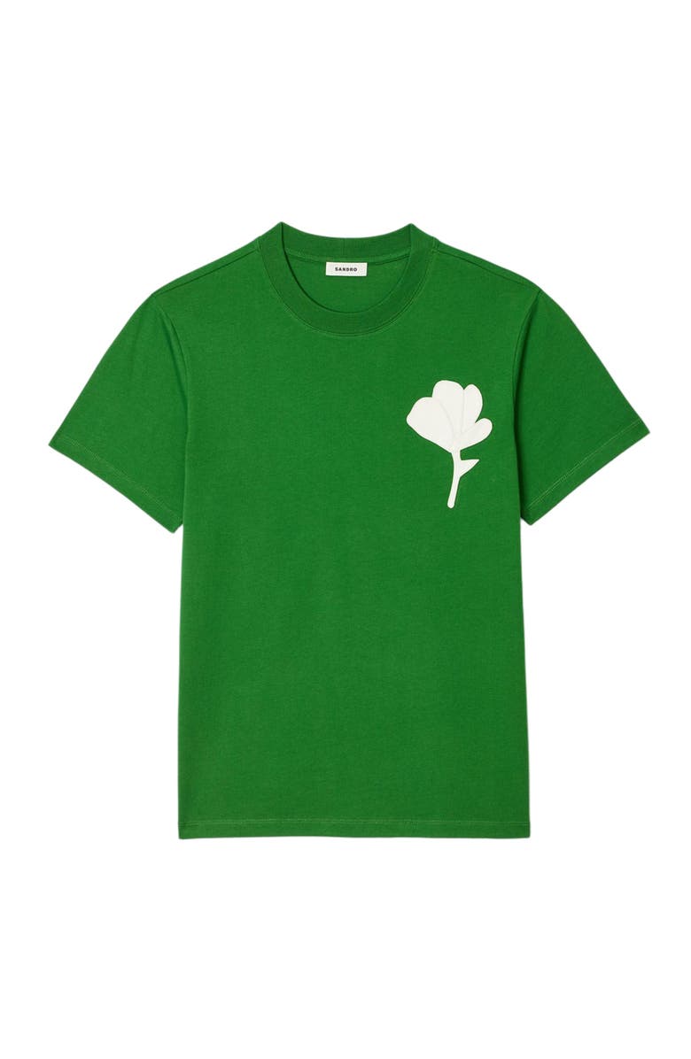 SANDRO T-shirt with flower patch, Alternate, color, Lime