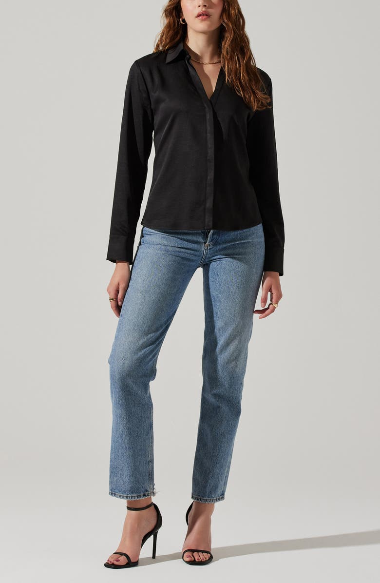 ASTR the Label Lace-Up Back Button-Up Blouse, Alternate, color, Black