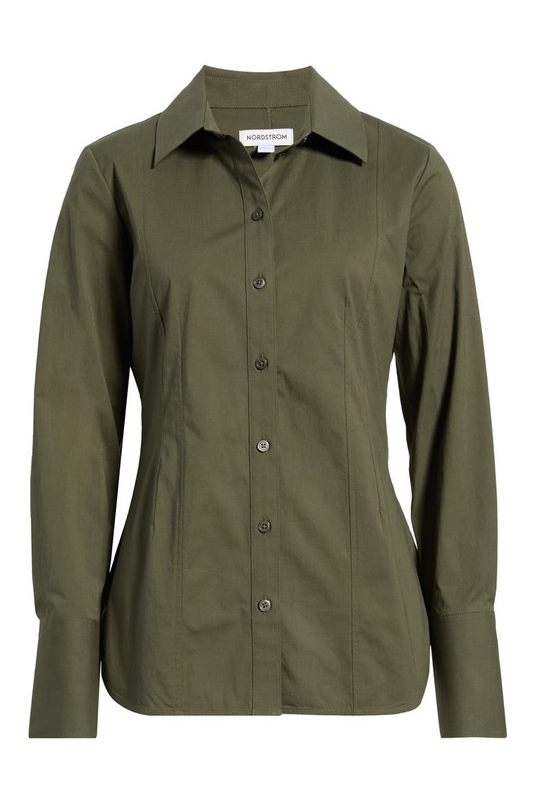 Poplin Waisted Button Down Shirt, Alternate, color, OLIVE SARMA