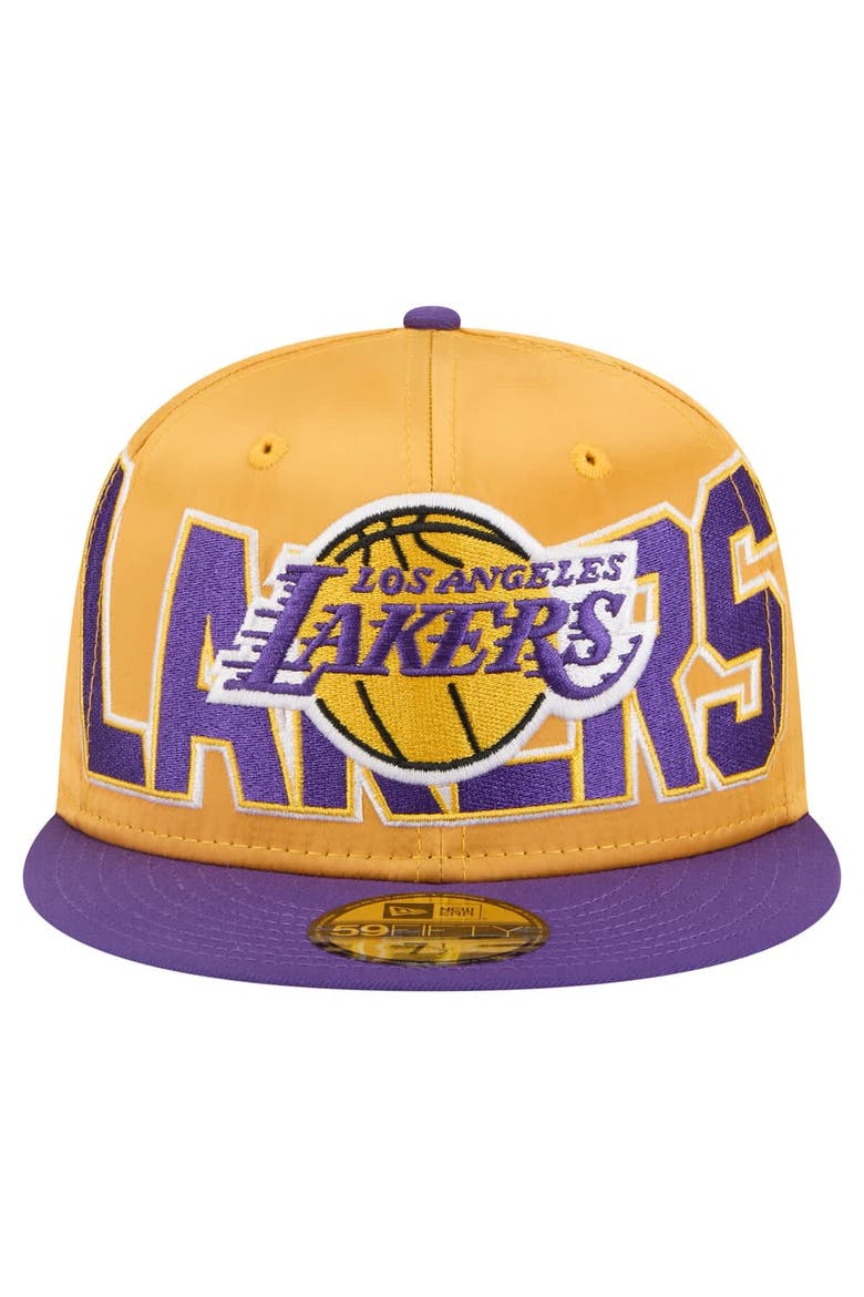 Men's New Era Gold/Purple Los Angeles Lakers Satin Two-Tone 59FIFTY Fitted Hat, Alternate, color, Gold
